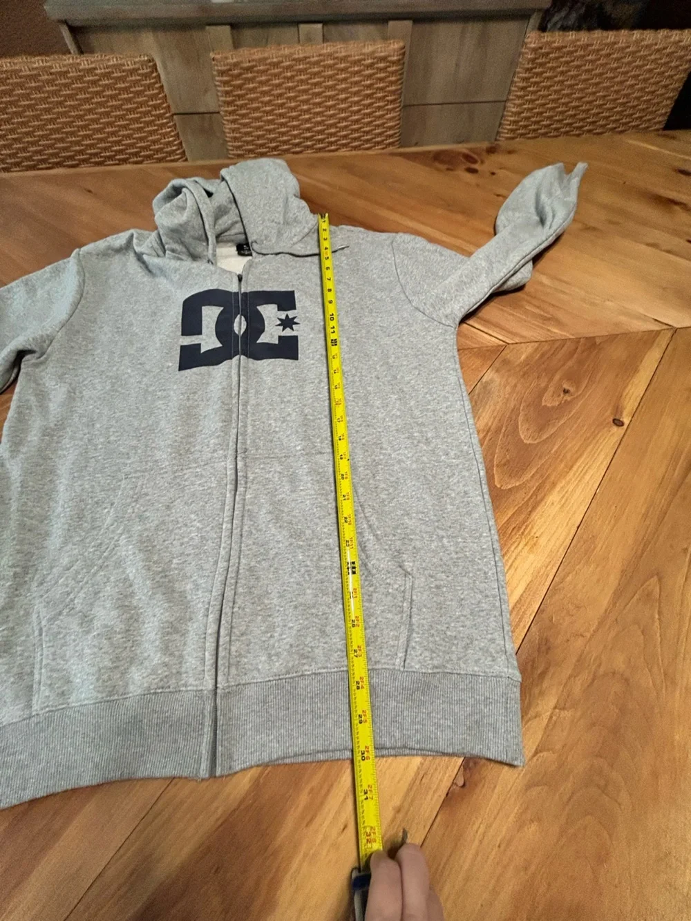DC Men’s Light Gray Zip-Up Hoodie with Black Logo